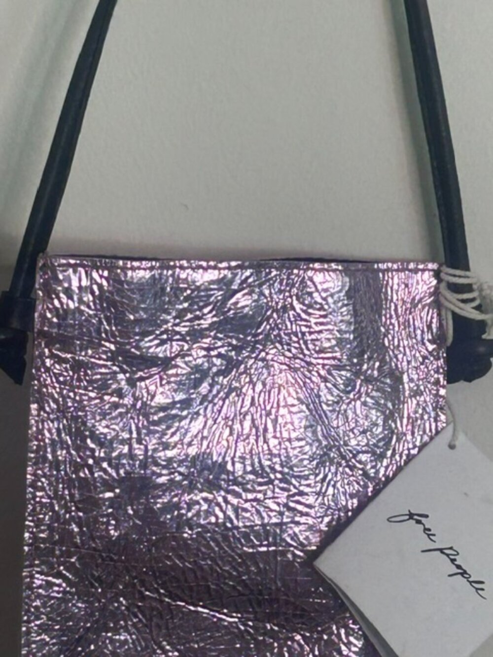 Free People Glitter Damsel Metallic Pink Leather Crossbody Handmade NWT - Picture 6 of 16